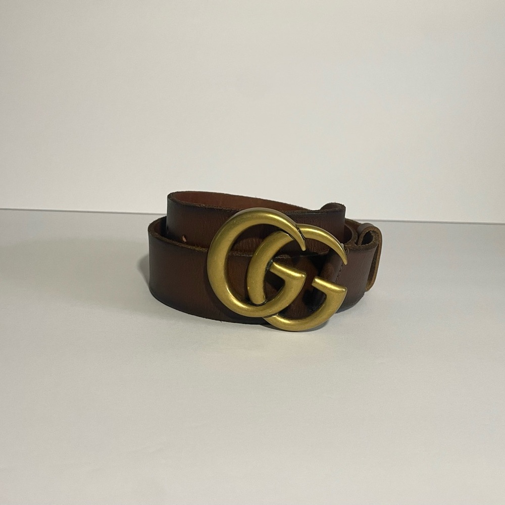 Gucci Leather Belt with Gold GG Buckle